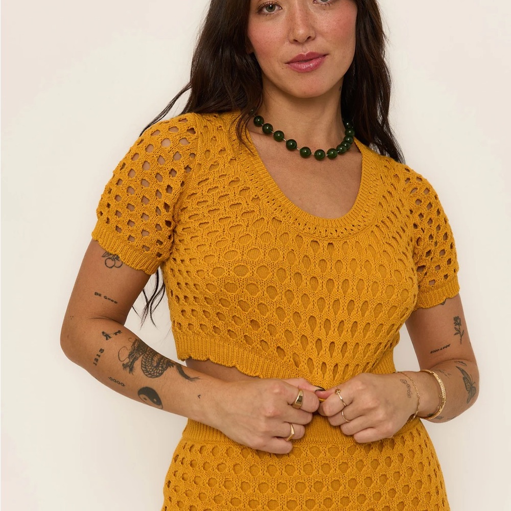 NEW Callahan Women's Knitwear Maritza Crop Top Cotton Bronze Yellow XL NWT